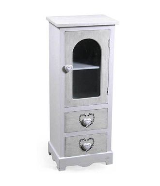 Trade Shop Trade Shop - Armario Con Vitrina Puerta Corazon 2 Cajones Madera Shabby Chic 80x32x26cm 662218
