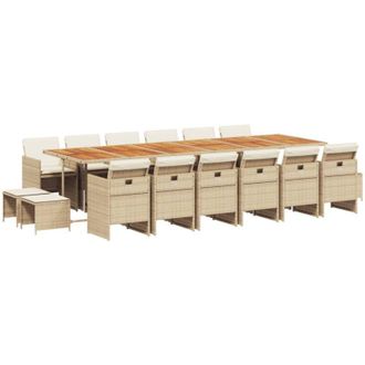 vidaXL Set Comedor De Jard&iacute;n 17 Pzas Con Cojines Rat&aacute;n Sint&eacute;tico Beige Vidaxl