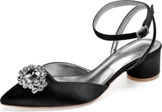 Generic Wedding Bridal Heels Women Ankle Strap Pointed Toe Slingback Chunky Low Heels Womens Pumps Wedding Dress Shoes 4.5Cm,Black,6 UK