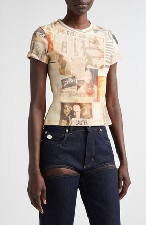 Jean Paul Gaultier Journal Print Rib T-Shirt in Ecru/Light Grey/Red at Nordstrom, Size X-Small