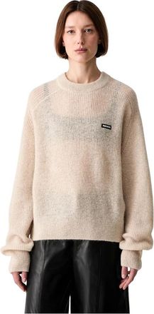 Rotate Lichtgebreide logotrui - Dames - Ronde hals truien - Beige - L - Wol - Truien & Vesten