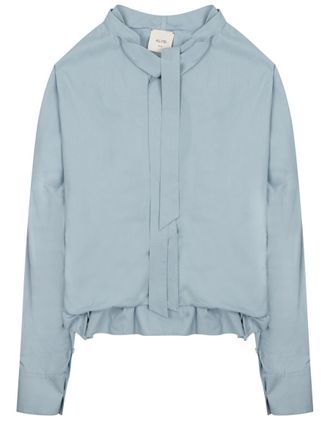 Alysi High Neck Bow Tie Cotton Blouse