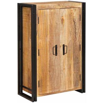 vidaXL Highboard with Doors Brown Solid Rough Mango Wood and Metal vidaXL
