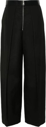 Khaite Zwarte Marineblauwe Broek met Satijnen Bies - Dames - Wijde Broeken - Zwart - S - Satijn - Broeken