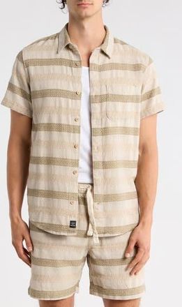 Lucky Brand San Gabriel Dobby Stripe Short Sleeve Cotton Button-Up Shirt in Rosin at Nordstrom Rack, Size Xx-Large