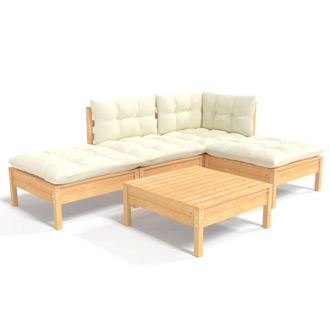 vidaXL Muebles De Jard&iacute;n 5 Piezas Cojines Madera De Pino Crema Vidaxl