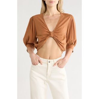 Young Fabulous & Broke Miranda Linen Blend Crop Top in Carmel at Nordstrom Rack, Size X-Small