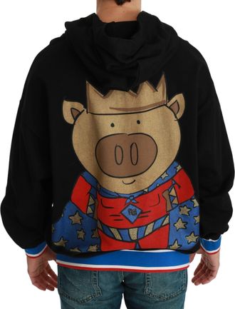 Dolce & Gabbana Mens Black Sweater Pig Of The Year Hooded Cotton Clothing
