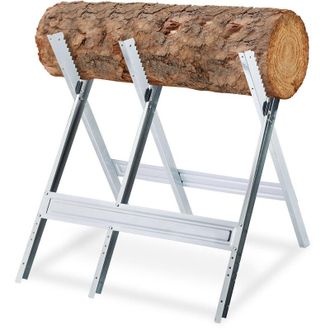 Elle Caballete Para Sierra, Para Cortar Madera, Plegable, Soporte Para Motosierra, Acero, Alto X Ancho X Profundidad: 81 X 75,5 X 81 Cm, Plateado