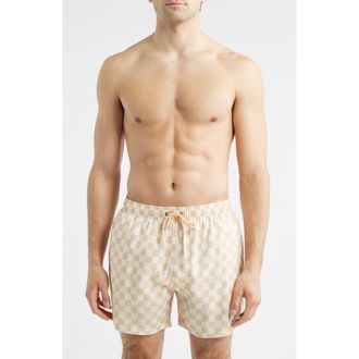 Boardies Checkerboard Print Swim Trunks in Sand/Cream at Nordstrom, Size Xx-Large