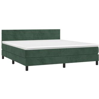 vidaXL Cama Box Spring Con Colch&oacute;n Terciopelo Verde Oscuro 160x200 Cm Vidaxl