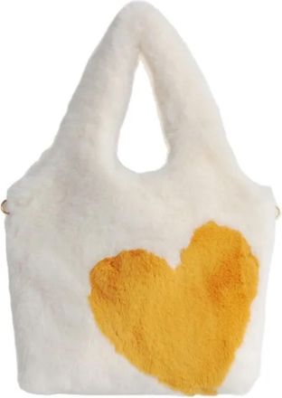 Generic Womens Plush Bags Tote Bags Womens Casual Shoulder Bag Love Stitching Color Plush Lady Handbag Female Messenger Crossbody(Beige)