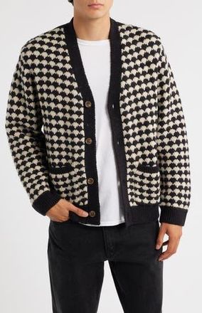 Wax London Walker Bubble Knit Wool Blend Cardigan in Black /Ecru at Nordstrom Rack, Size Large