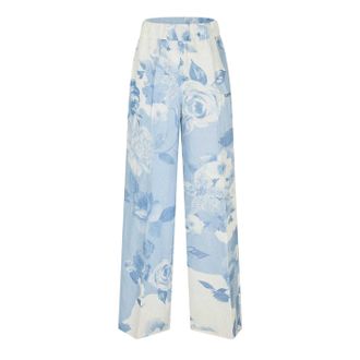 Off-white Gebreide broek met wijde pijpen voor dames, die u eenvoudig kunt aantrekken (Wit/blauw)