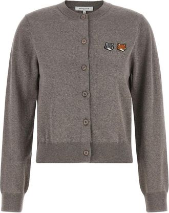 Maison Kitsun&eacute; Double Fox Head Regular Cardigan - Dames - Vesten - Grijs - XS - Wol - Truien & Vesten