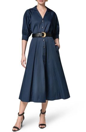 DKNY Belted Stretch Cotton Midi Shirtdress in Night Sky at Nordstrom, Size 12