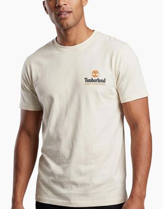 Timberland Mens Timberland Mens T Shirts Illustrated Tree Logo Summer Top - Cream - Size: 42