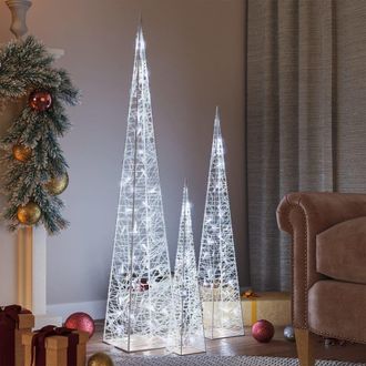 Berkfield Home Acrylic Decorative LED Light Cone Set Cold White 60/90/120cm