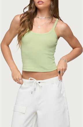 Edikted Basic Babe Stretch Cotton Crop Camisole in Green at Nordstrom, Size X-Small