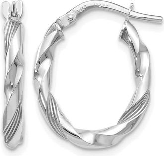 Diamond2Deal 14K White Gold Polished and Textured Round Shape Hoop Earrings
