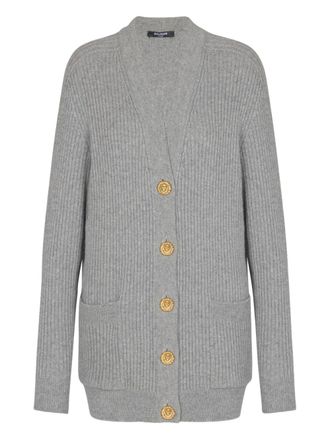 Balmain ribbed buttoned cardigan - women - Cashmere/Virgin Wool - 38 - Grey