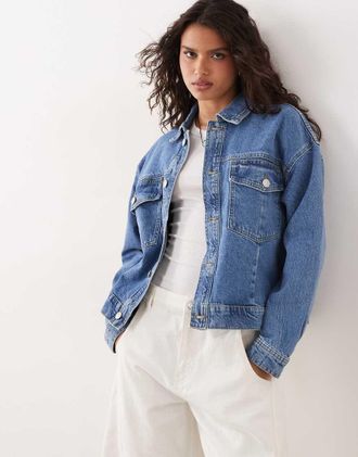 Pieces Giacca di jeans in denim blu medio