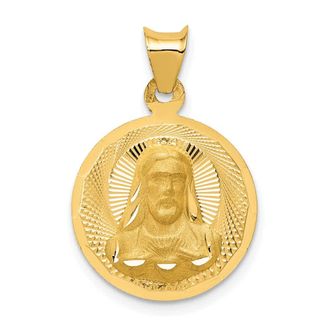 Diamond2Deal 14k Yellow Gold Diamond-cut Solid Sagrado Corazon de Jesus Round Pendant