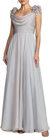 Mac Duggal Chiffon Cowl Neck Embellished Cap Sleeve Gown in Platinum at Nordstrom, Size 12
