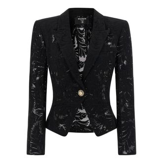 Balmain Blazers, female, Black, 2XS, 1-button fitted lace jacket