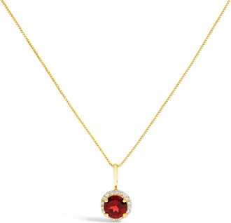 House of Brilliance 10K Gold Gemstone and 1/10 Cttw Diamond Accent Halo Pendant Necklace