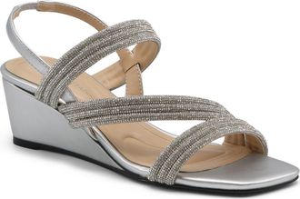 Adrienne Vittadini Alanis Embellished Wedge Sandal in Silver Metallic at Nordstrom Rack, Size 6.5