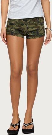 Edikted Camo Crazy Stretch Micro Shorts in Olive at Nordstrom, Size X-Large