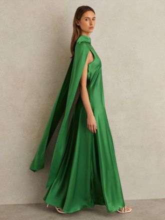 Reiss Womens Green Cape Maxi Dress, Size: 14