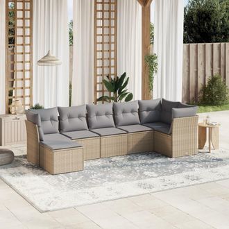 vidaXL Juego De Sof&aacute;s Jard&iacute;n Con Cojines Beige Mezcla 7 Pzas Rat&aacute;n Pe Vidaxl
