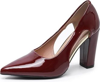 Generic Womens Pointed Toe High Block Heels with Side Cutout Slip On Dressy Pumps Business Events Party Formal Court Shoes (7.5,Wine Red)