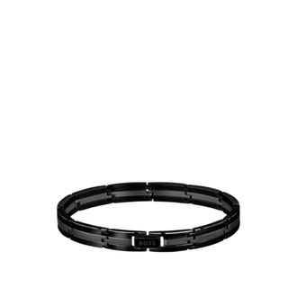 BOSS Black stainless-steel striped cuff with logo clasp
