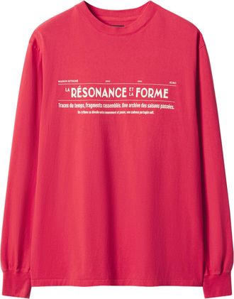 Maison Kitsun&eacute; Faded Red Graphic Ribbed Crew Neck Long-Sleeve T-Shirt