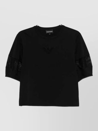 Emporio Armani cotton crew neck sweater sheer sleeves