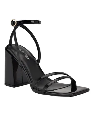 Calvin Klein Sassa Sandals Womens Black Patent Leather Block Heel HTAT1811