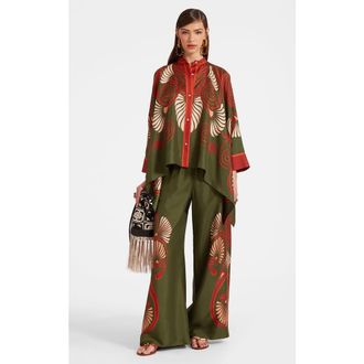 La DoubleJ Foulard Shirt in Kerylos Plac&eacute;e Dark Green at Nordstrom, Size X-Small