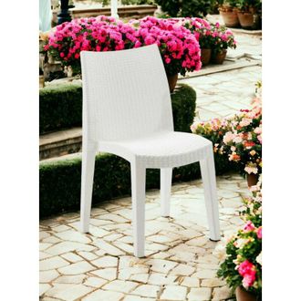 Dmora Dmora Sillas De Jard&iacute;n Trieste, Asiento De Jard&iacute;n, Silla Para Mesa De Comedor, Sill&oacute;n De Exterior Efecto Rat&aacute;n, 100% Made In Italy, Cm 48x55h86, Blanc