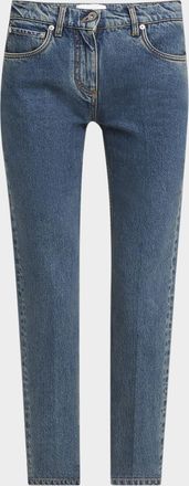 Ferragamo Laser Stone Washed Denim Slim-Leg Ankle Jeans