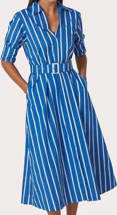 Lusana Chrissie Belted Poplin Dress In Vacay Stripe