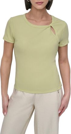 DKNY Twist Neck Rib T-Shirt in Tea Green at Nordstrom, Size Medium