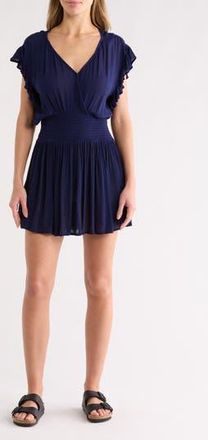 Elan Ruffle Cap Sleeve Cover-Up Minidress in Navy at Nordstrom Rack, Size X-Small
