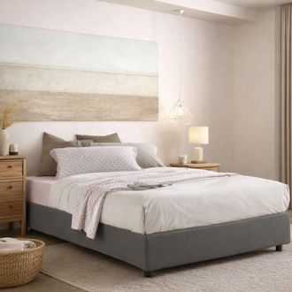 Talamo Italia Dmora - Cama Matrimonial Dbard, Cama Contenedor Con Revestimiento De Tela, 100% Made In Italy, Apertura Frontal, Adecuado Para Colch&oacute;n Cm 140x200, Gri