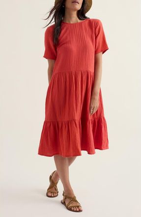 Seasalt Cornwall Pebble Comb Organic Cotton Double Gauze Dress in Carnelian at Nordstrom, Size 10