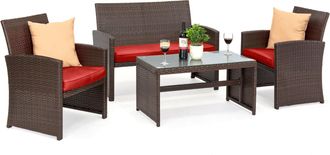 Best Choice Products 4-Piece Outdoor Wicker Patio Conversation Furniture Set w/ Table, Cushions