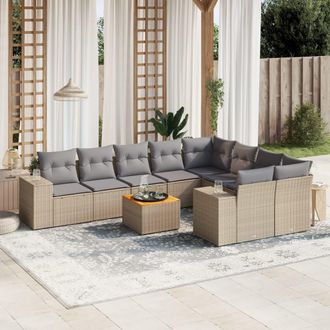 vidaXL Juego De Sof&aacute;s Jard&iacute;n Con Cojines Beige 10 Pzas Rat&aacute;n Sint&eacute;tico Vidaxl