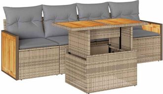 vidaXL Vidaxl - Set Sof&aacute;s Jard&iacute;n Y Cojines 5 Pzas Rat&aacute;n Sint&eacute;tico Acacia Beige
